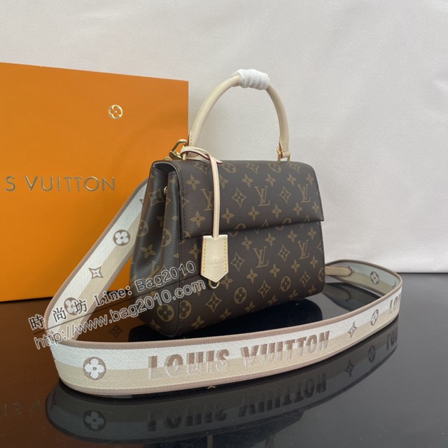 Lv路易威登2023專櫃新款CLUNY BB手袋 LV提花肩帶老花手提女包 M46054 ydh5017